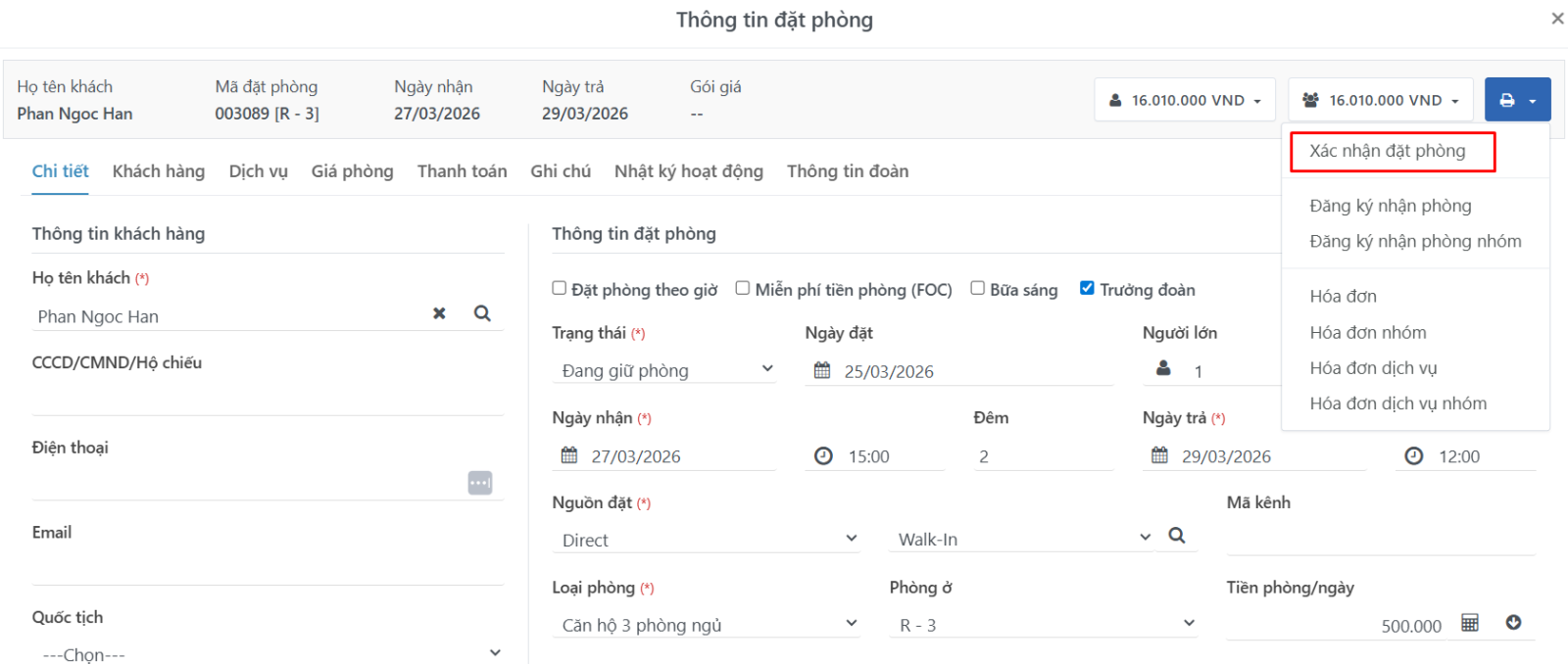 Xác nhận đặt phòng